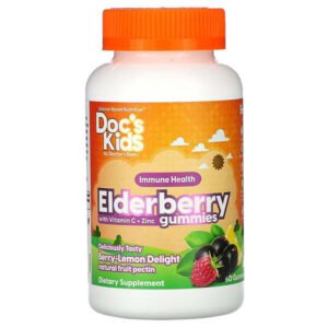 Doctor’s Best, Doc’s Kids, Elderberry Gummies with Vitamin C + Zinc, Berry Lemon Delight Flavor, 60 Gummies