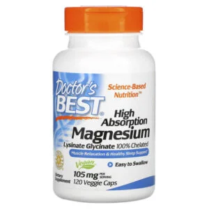 Doctor’s Best, High Absorption Magnesium, Lysinate Glycinate 100% Chelated, 52.5 mg, 120 Veggie Caps