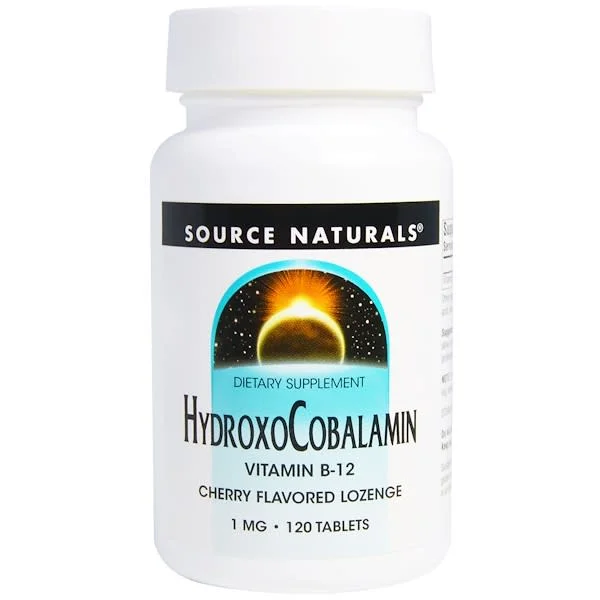 Source Naturals, HydroxoCobalamin, Vitamin B12, Cherry Flavored Lozenge, 1 mg, 120 Tablets