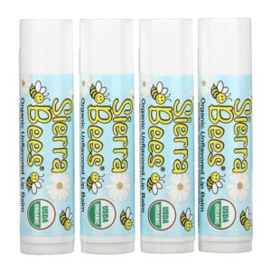 Sierra Bees, Organic Lip Balms, Unflavored, 4 Pack, 0.15 oz (4.25 g) Each