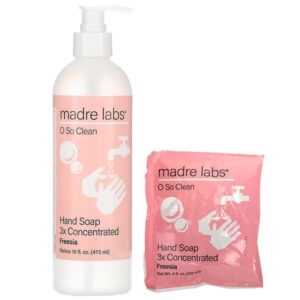 Madre Labs, Hand Soap, 3x Concentrate, Freesia, 1 Pouch + Reusable Bottle, 4 fl oz (118 ml)
