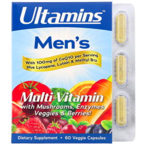 Ultamins, Men’s Multivitamin with CoQ10, Mushrooms, Enzymes, Veggies & Berries, 60 Veggie Capsules