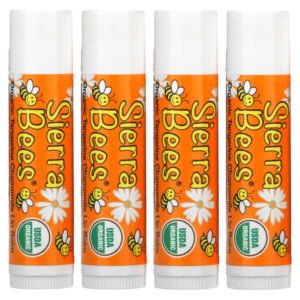 Sierra Bees, Organic Lip Balms, Tangerine Chamomile, 4 Pack, .15 oz (4.25 g) Each