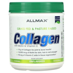 ALLMAX Nutrition, Grass Fed & Pasture Raised Collagen with Biotin & Vitamin C, Unflavored, 15.5 oz (440 g)