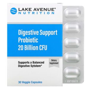 Lake Avenue Nutrition, Digestive Support Probiotic, Probiotic & Prebiotic Blend, 20 Billion CFUs, 30 Veggie Capsules