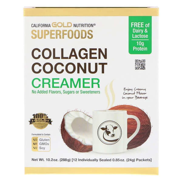 California Gold Nutrition, SUPERFOODS, Collagen Coconut Creamer, Unsweetened, 12 Packets 0.85 oz (24 g) Each