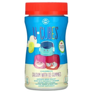 Solgar, U-Cubes, Children’s Calcium With D3, Pink Lemonade, Blueberry, Strawberry, 60 Gummies
