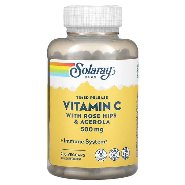 Solaray, Timed Release Vitamin C with Rose Hips & Acerola, 500 mg, 250 VegCaps