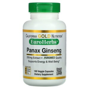 California Gold Nutrition, Panax Ginseng Extract, EuroHerbs, European Quality, 250 mg, 180 Veggie Capsules