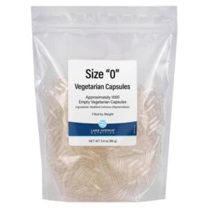 Lake Avenue Nutrition, Size “0” Empty Capsules, Approximately 1000 Empty Vegetarian Capsules