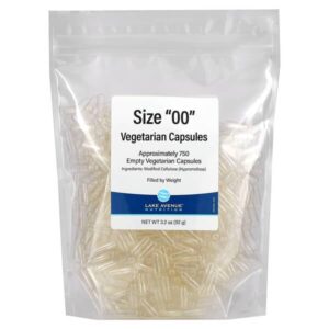 Lake Avenue Nutrition, Size “00” Empty Capsules, Approx 750 Empty Vegetarian Capsules