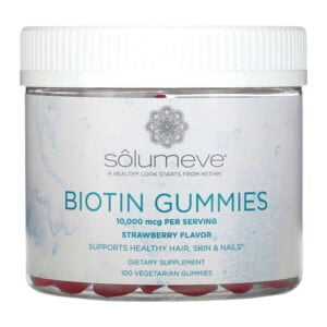 Solumeve, Biotin Gummies, Gelatin Free, Strawberry Flavor, 5,000 mcg, 100 Vegetarian Gummies
