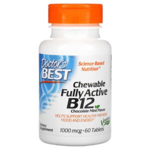 Doctor’s Best, Chewable Fully Active B12, Chocolate Mint, 1,000 mcg, 60 Tablets