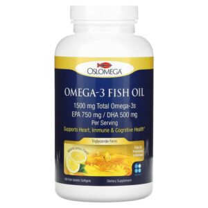 Oslomega, Norwegian Omega-3 Fish Oil, 750 mg EPA, 500 mg DHA, Natural Lemon Flavor, 180 Fish Gelatin Softgels