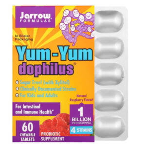 Jarrow Formulas, Yum-Yum Dophilus Sugar-Free!, Natural Raspberry Flavor, 60 Chewable Tablets