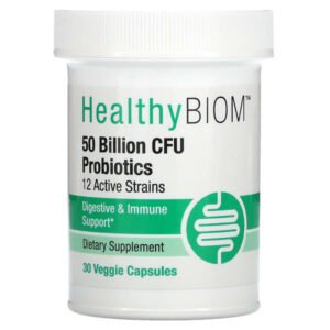 HealthyBiom, 50 Billion CFU Probiotics, 12 Active Strains, 30 Veggie Capsules