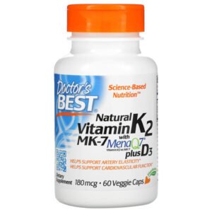 Doctor’s Best, Natural Vitamin K2 MK-7 with MenaQ7 plus Vitamin D3, 180 mcg, 60 Veggie Caps