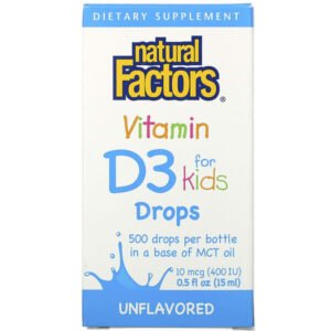 Natural Factors, Vitamin D3 Drops for Kids, Unflavored, 10 mcg (400 IU), 0.5 fl oz (15 ml)