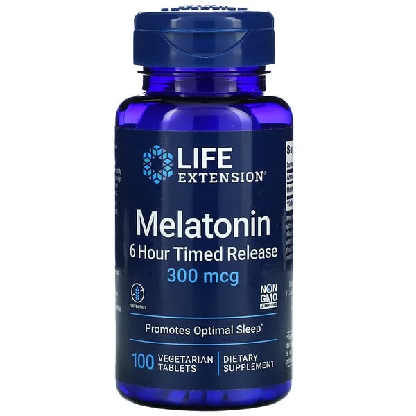 Life Extension, Melatonin, 6 Hour Timed Release, 300 mcg, 100 Vegetarian Tablets