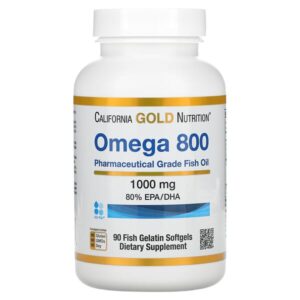 California Gold Nutrition, Omega 800 Pharmaceutical Grade Fish Oil, 80% EPA/DHA, Triglyceride Form, 1,000 mg, 90 Fish Gelatin Softgels