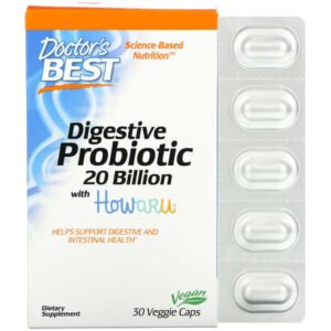 Doctor’s Best, Digestive Probiotic with Howaru, 20 Billion CFU, 30 Veggie Caps